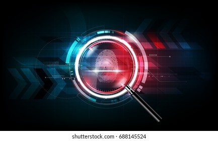 Fingerprint scan and magnifying glass with abstract Futuristic Technology Background, Security system concept, vector illustration