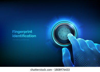 Fingerprint scan provides security access with biometrics identification. Closeup finger about to press a button. Fingerprint scanning verification system. Technology safety concept. Vector. EPS10.