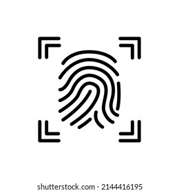Fingerprint scan provides security access color line icon. ID and verifying person. 
Biometric identification element.