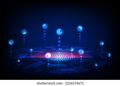 el análisis de huellas dactilares proporciona acceso a la seguridad con señal de red, sistema biométrico digital, tecnología de seguridad, ilustración vectorial