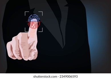 El análisis de huellas dactilares proporciona acceso de seguridad con identificación biométrica. Diseño de ilustración vectorial.