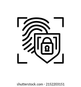 Fingerprint scan provides security locked  color line icon. ID and verifying person. 
Biometric identification element.