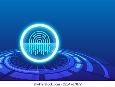 Fingerprint scan safety technology authentication blue background modern