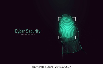 Fingerprint scan. Security access technology. Password. Biometric identity. Low polygonal and wireframe from dots and lines. Vector illustration