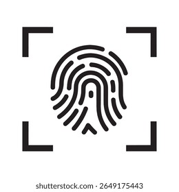 Fingerprint scan for security and biometric access An icon representing identity authentication through touch ID scanner technology for protection and verification