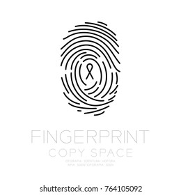 Fingerprint scan set with Black Ribbon symbol, AIDS awareness concept idea illustration isolated on white background, and Fingerprint text with copy space
