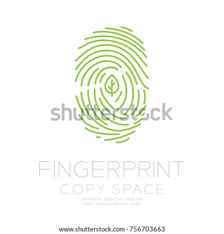 Fingerprint scan set with leaf symbol concept idea illustration isolated on white background, and Fingerprint text with copy space