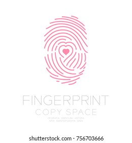 Fingerprint scan set with Love Heart symbol concept idea illustration isolated on white background, and Fingerprint text with copy space