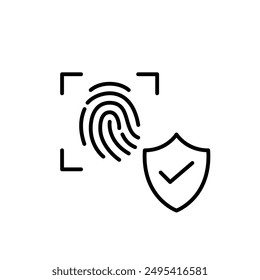 Fingerprint scan and shield with checkmark. Secure biometric entry and identity verification. Pixel perfect vector icon