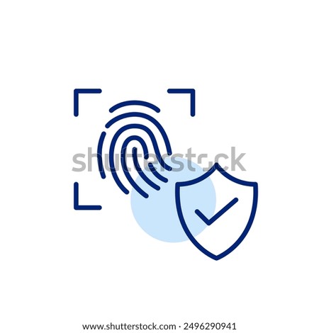 Fingerprint scan and shield with checkmark. Secure biometric entry and identity verification. Pixel perfect, editable stroke icon