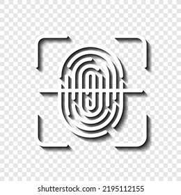 Fingerprint with scan simple icon vector. Flat design. White with shadow on transparent grid. 