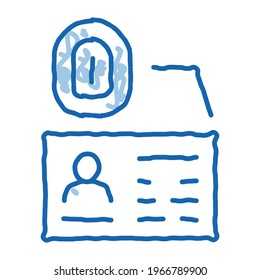 Vector de icono de esbozo de análisis de huellas digitales. Dibujo manual del dibujo de la línea de doodle azul Fingerprint Scan (Signo de exploración de huellas digitales). ilustración de símbolo aislado