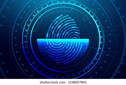 Fingerprint scanner. Cyber security, technology identification concept.  Futuristic technology background. Vector illustration.
