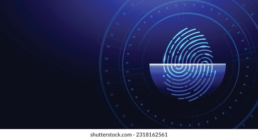 Escáner de huellas digitales. Ciberseguridad, concepto de identificación de tecnología.  Fondo de tecnología futurista. Ilustración vectorial.