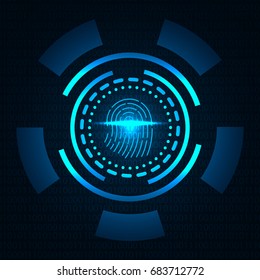 Fingerprint scanner, dentification system. Vector Illustration.