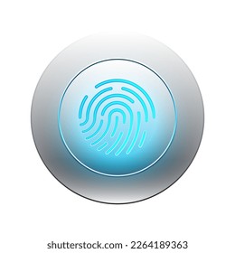 Fingerabdruck-Scanner-Symbol und runde Schaltfläche mit metallischem Hintergrund.Vektorgrafik