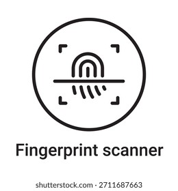 Icono de escáner de huellas dactilares. Símbolo de línea de Vector para un Sitio web, tarjeta de producto, presentación y App móvil, embalaje o instrucción. Signo de esquema editable