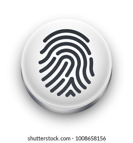 Fingerprint scanner icon. White round button with a black fingerprint shape. Concept of biometric identification and protection