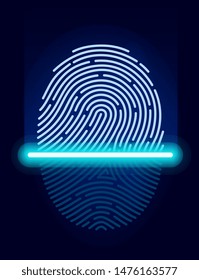 Fingerprint scanner ID symbol. Scanning identification system. Laser scan fingerprint ID icon app. Fingerprint security check. Vector illustration digital biometric authorization and security concept