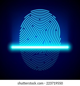 Fingerprint scanner, identification system. Vector.