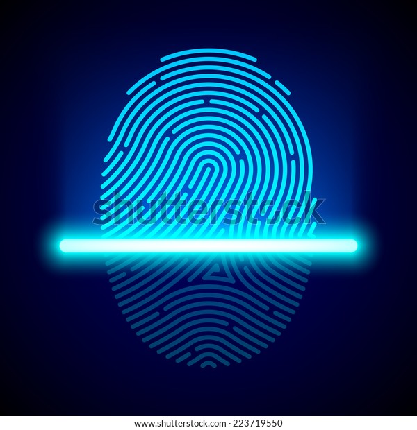 Fingerprint\
scanner, identification system.\
Vector.