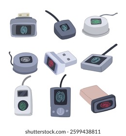 fingerprint scanner set cartoon. identification technology, sensor recognition, device mobile fingerprint scanner sign. isolated symbol vector illustration