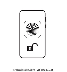 Escáner de huellas dactilares de seguridad de smartphone. Asegure su teléfono con un escáner de huellas dactilares moderno. Esta ilustración muestra un teléfono inteligente con un escaneo de huellas dactilares en la pantalla.