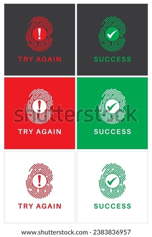 Fingerprint scanner tick and cross. Confirmation and error. Biometric fingerprint password with lock and shield icon. Touch ID. Secure login authentication. Vector illustration