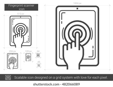 Fingerprint scanner vector line icon isolated on white background. Fingerprint scanner line icon for infographic, website or app. Scalable icon designed on a grid system.