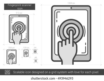 Fingerprint scanner vector line icon isolated on white background. Fingerprint scanner line icon for infographic, website or app. Scalable icon designed on a grid system.