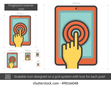 Fingerprint scanner vector line icon isolated on white background. Fingerprint scanner line icon for infographic, website or app. Scalable icon designed on a grid system.
