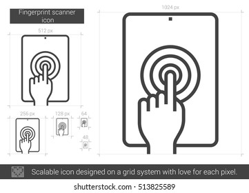 Fingerabdruck-Scanner, Vektorsymbol einzeln auf weißem Hintergrund. Fingerabdruck-Scanner-Symbol für Infografik, Website oder App. Skalierbares Symbol, das auf einem Gittersystem entworfen wurde.