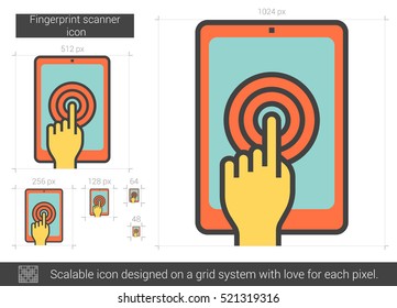 Fingerabdruck-Scanner, Vektorsymbol einzeln auf weißem Hintergrund. Fingerabdruck-Scanner-Symbol für Infografik, Website oder App. Skalierbares Symbol, das auf einem Gittersystem entworfen wurde.