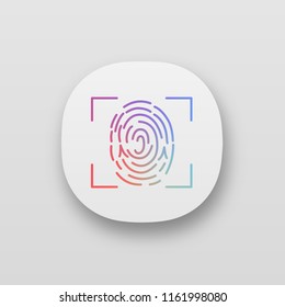 Fingerprint scanning app icon. Touch id. UI/UX user interface. Biometric identification.  Fingerprint recognition. Web or mobile application. Vector isolated illustration