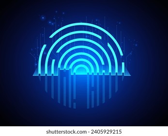 Fingerprint scanning with future security cyber technology Artificial Intelligence vector design concept. Abstract fingerprint scan  provides access identity with show circuit board. Digital biometric