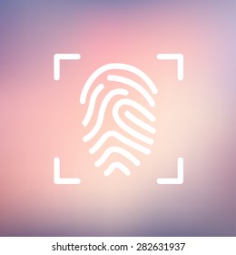 Fingerprint scanning icon thin line for web and mobile, modern minimalistic flat design. Vector white icon on gradient mesh background.
