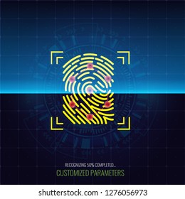 Finger-print Scanning Identification and recognizing System in process. Biometric Authorization Concept. Vector illustration.