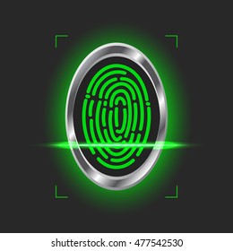 Finger-print Scanning Identification System. Biometric Authorization and Business Security Concept. Vector Illustration