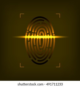 Finger-Print Scanning Identification System. Biometric Authorization And Business Security Concept. Vector Illustration