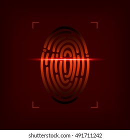 Finger-Print Scanning Identification System. Biometric Authorization And Business Security Concept. Vector Illustration