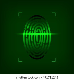 Finger-Print Scanning Identification System. Biometric Authorization And Business Security Concept. Vector Illustration