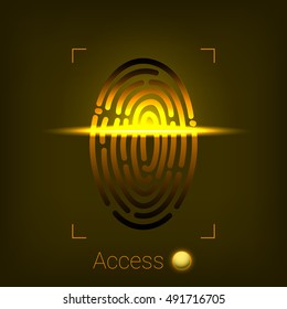 Finger-Print Scanning Identification System. Biometric Authorization And Business Security Concept. Vector Illustration