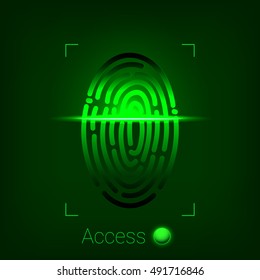 Finger-Print Scanning Identification System. Biometric Authorization And Business Security Concept. Vector Illustration