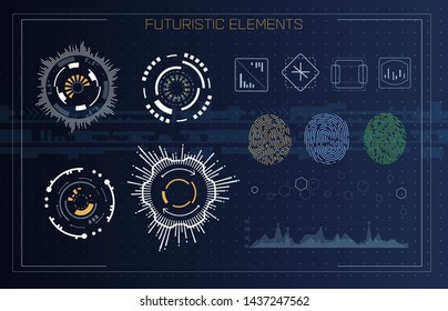 Fingerprint Scanning Identification system in futuristic HUD style. Biometric Interface. Recognition biometric technology and artificial intelligence concept. Scanning fingerprints HUD UI.