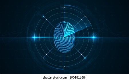 Fingerprint scanning on circuit board abstract security system concept with fingerprint. cyber security concept. vector illustration design.