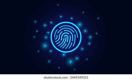 Fingerprint scanning on circuit board. secure system concept with a fingerprint. Cyber security technology concept abstract background futuristic Hi-tech style. Vector and Illustration.