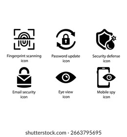 Digitalização de impressão digital, Atualização de senha, Defesa de segurança, Segurança de e-mail, Vista ocular, espião móvel, ícone