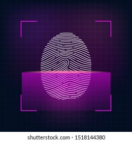 Fingerprint scanning. Secure identification and biometric authorization. Laser technology. Vector illustration.