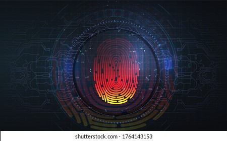 Fingerprint scanning  security system concept on technology background. Biometric identification.Hud. Safety Internet. Digital touch scan identification or electronic sensor authentication. Web banner