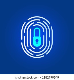 Fingerprint scanning. Security system. Personal data securised, privacy on locker secured. Digital lock. Eps 10 Vector illustration, Minimalist white blue indigo flat style modern design.